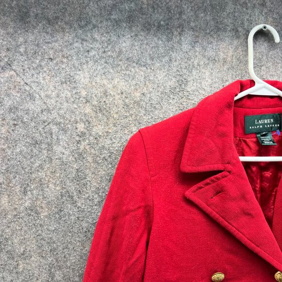 Lauren Ralph Lauren Jacket Women 6 Red Double Breasted Peacoat Blazer Gold - Picture 8 of 11